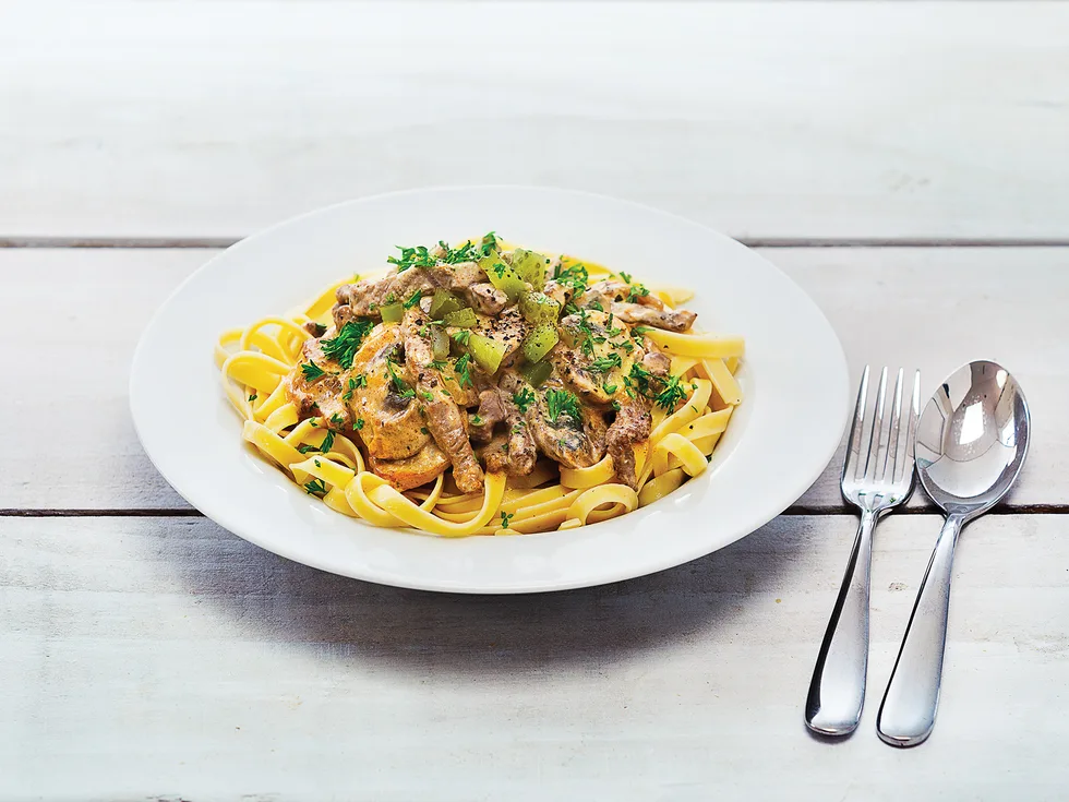Smoky beef and mushroom stroganoff