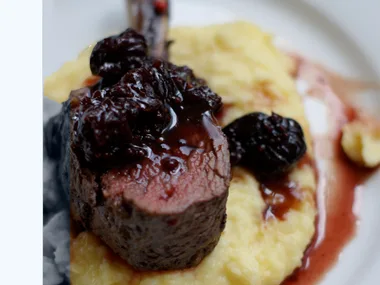 Venison rack with sour cherry chutney