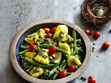 Beans with mint and pistachio pesto
