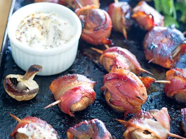 Bacon-wrapped balsamic mushrooms