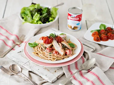 Chicken linguine with tomato cream sauce