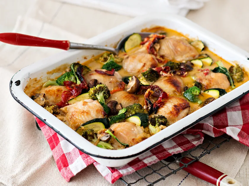 Creamy oven-baked chicken and vegetable casserole