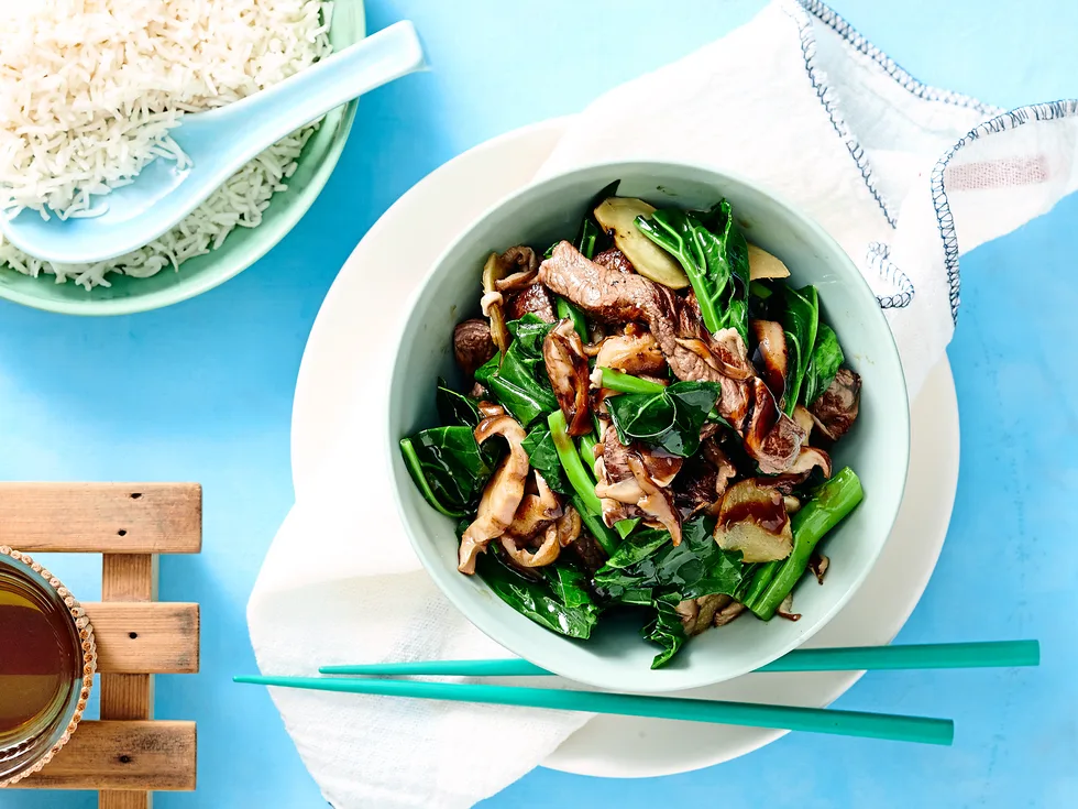 Stir-fried beef and gai lan