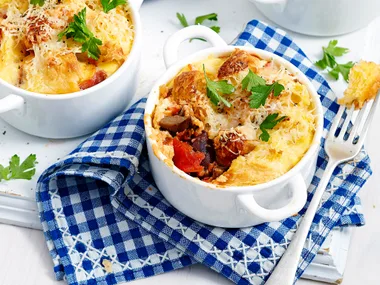 Savoury bread and butter pudding