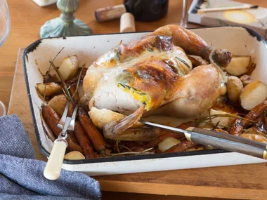 Perfect roast chicken with orange and rosemary
