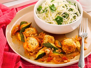 Cheesy balls with Italian coleslaw