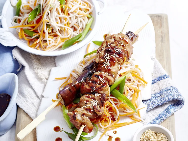 Yakitori chicken and eggplant skewers