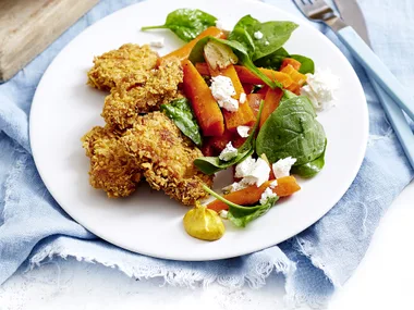 Corn chip-crumbed chicken bites