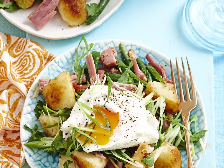 Silverside hash with potato herb salad