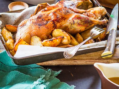 Roasted duck with orange and mustard sauce