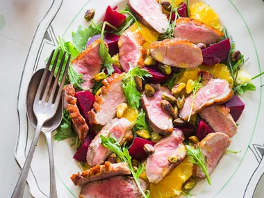 Duck breast salad with beets and orange