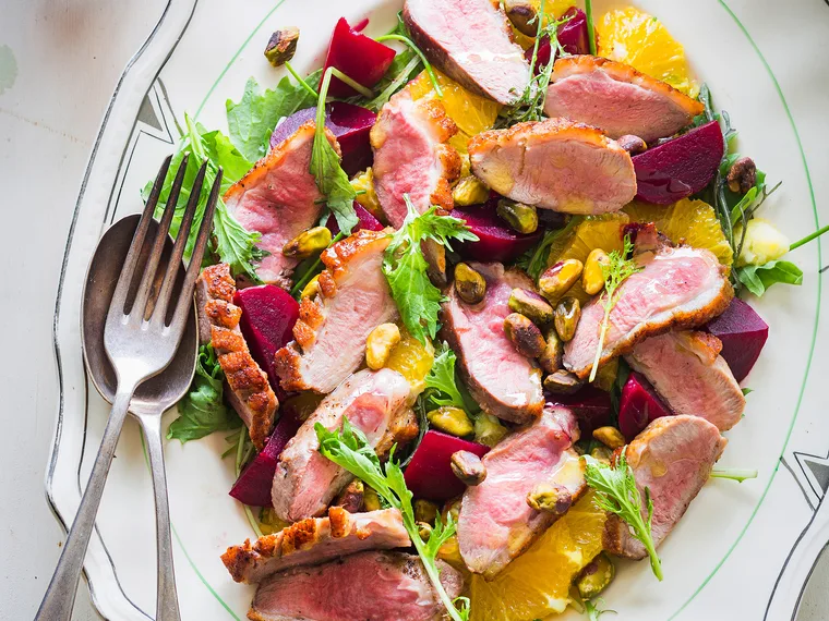 Duck breast salad with beets and orange