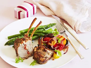 Stuffed lamb rack with cherry tomato salsa