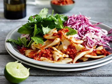 Calamari and pounded sambal with cabbage salad