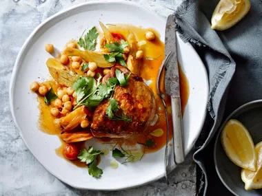 Spiced chicken with chickpeas, carrot and preserved lemon