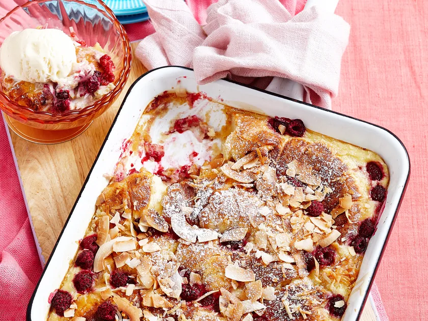 Raspberry croissant pudding