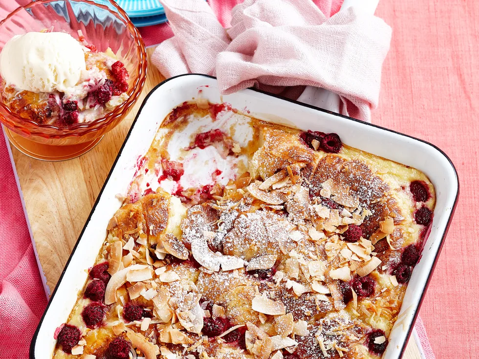 Raspberry croissant pudding
