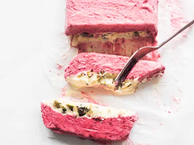 Raspberry and pistachio semifreddo