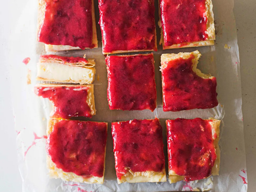 Custard squares with rhubarb