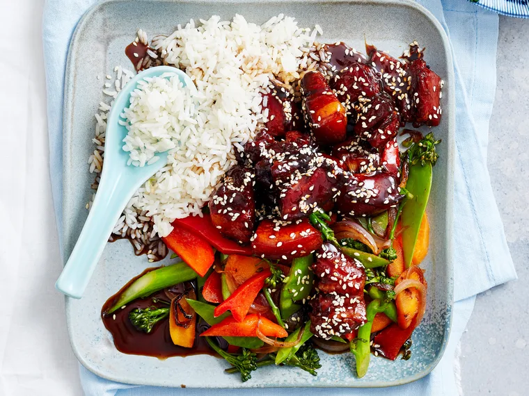 Soy and sake-glazed braised pork belly