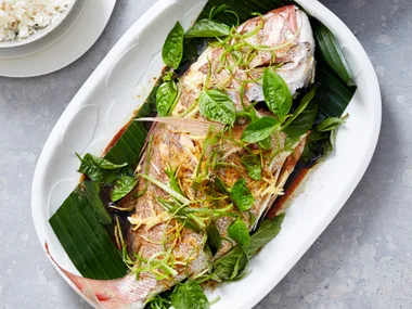Steamed snapper with ginger and shallots