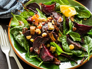 Baked beetroot, bacon and blue cheese