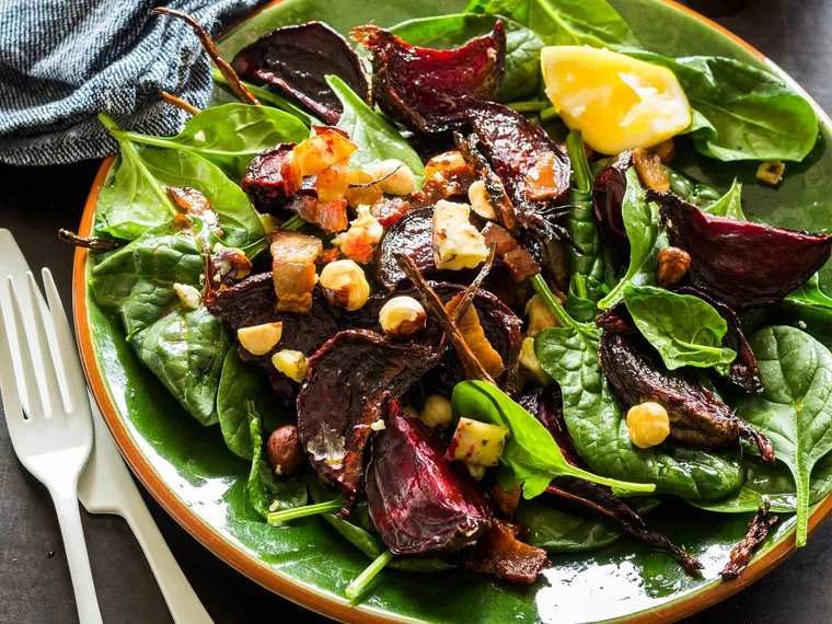 Baked beetroot, bacon and blue cheese