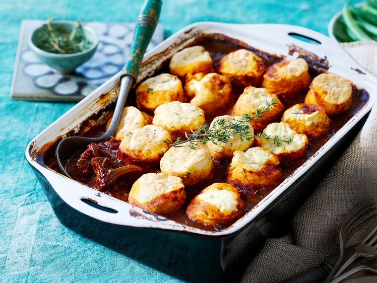 Beef goulash with herb dumplings
