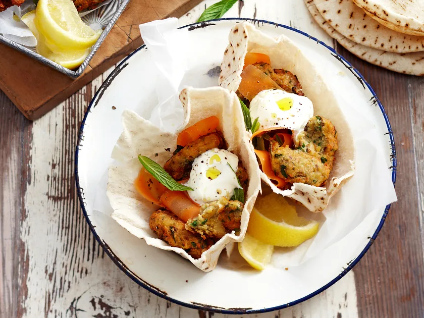 Tasty chickpea fritter pita pockets