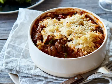 Lamb shank, olive and onion pies
