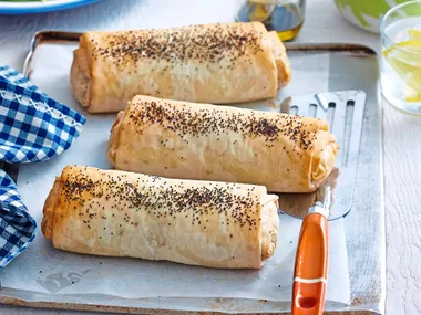 Mushroom, carrot and lentil filo parcels