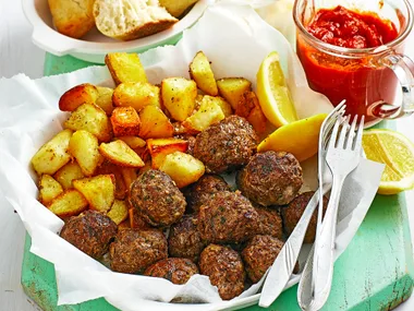 Meatballs with patatas bravas