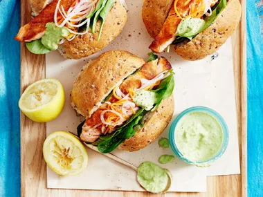 Seared salmon and wasabi pea burgers