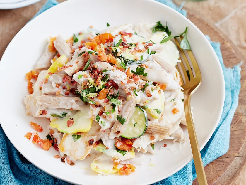 Creamy white bean and chicken penne