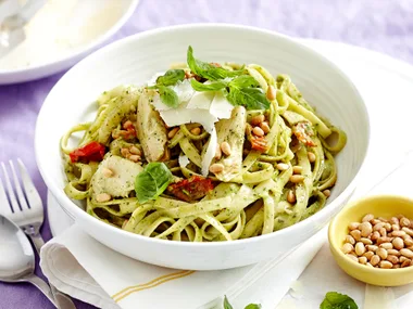 Artichoke pesto fettuccine