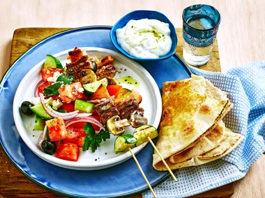Beef and bacon skewers