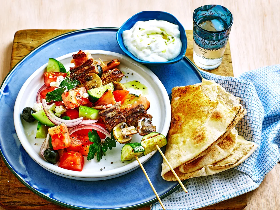 Beef and bacon skewers