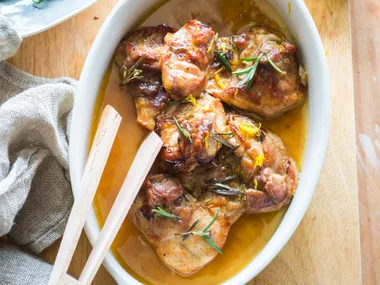 Baked orange and rosemary chicken thighs