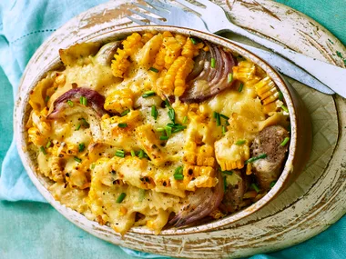 Barbecue corn and sausage bakes