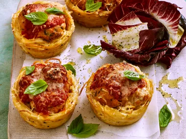 Spaghetti and meatball nests