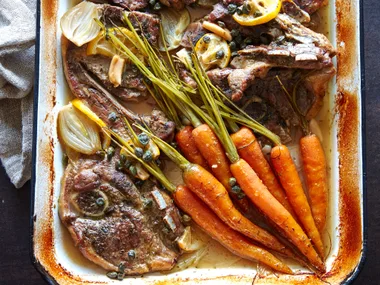 Lamb chops, lemons and capers