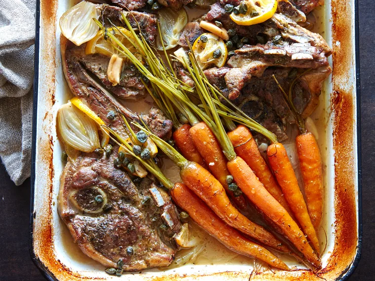 Lamb chops, lemons and capers