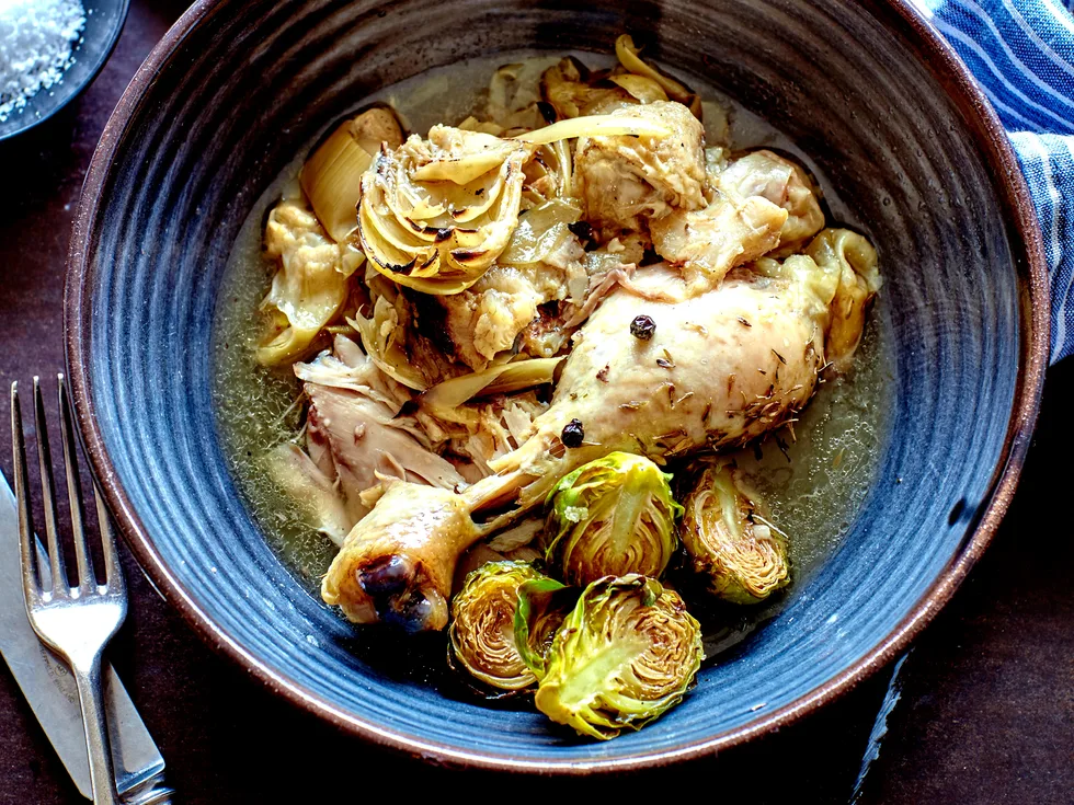 Wine and thyme braised chicken