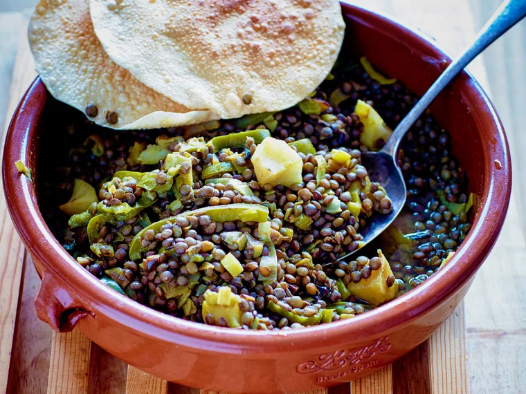 Spiced leeks and lentils