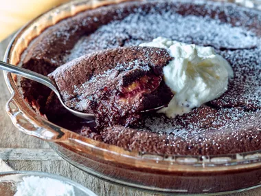 Chocolate and tamarillo clafoutis