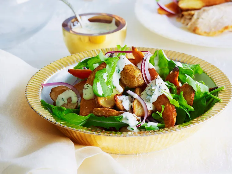 Mixed potato salad with creamy lemon dressing
