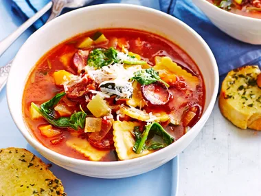 Vegetable and ravioli soup