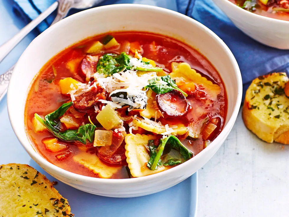 Vegetable and ravioli soup