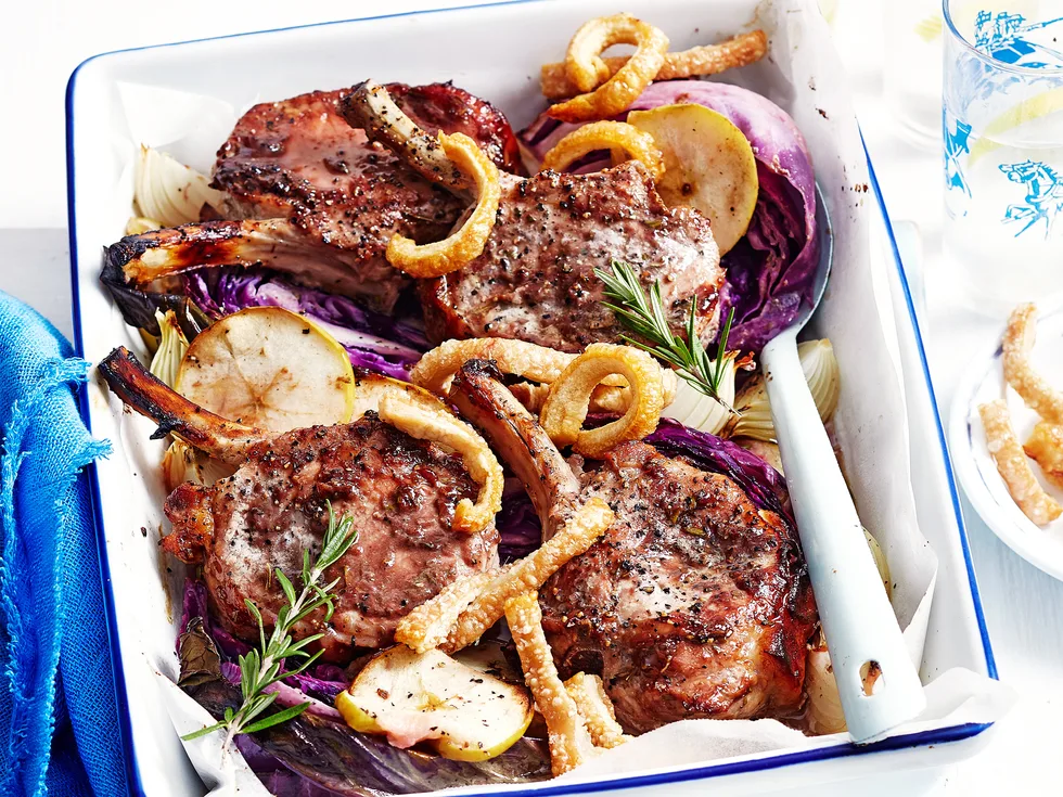 Quince-glazed pork with quick crackling