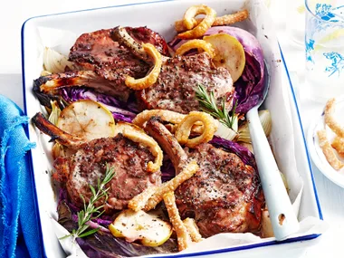 Quince-glazed pork with quick crackling